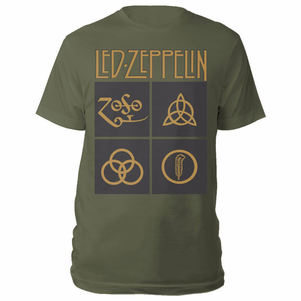 Μπλούζα Led Zeppelin Gold Symbols In Black Square T-Shirt Πράσινο