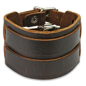Δερμάτινο Βραχιόλι Brown Leather Bracelet with Double Strap Belt Buckle