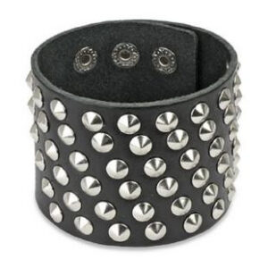 Δερμάτινο Βραχιόλι Steel Cone Studs Adjustable Bracelet Black