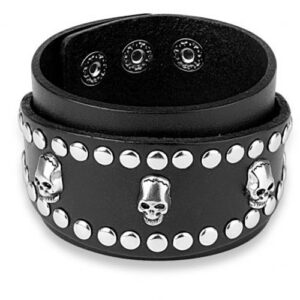 Δερμάτινο Βραχιόλι Skulls Studs Adjustable Bracelet Black